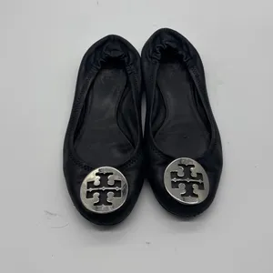 Tory Burch Minnie Travel Ballet Flats Black Leather Silver Logo Medallion thumbnail 8