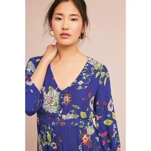 Maeve by Anthropologie Women's XS Blue Floral Long Sleeve Knee Length Dress‎ thumbnail 2