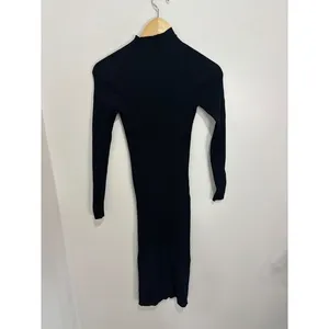 Wilfred Aritzia Black Ribbed‎ Mock Neck Long Sleeve Midi Dress XS Slit Bodycon thumbnail 8