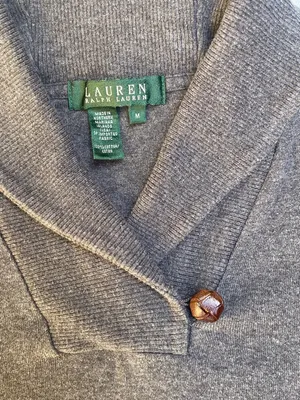 Lauren Ralph Lauren Shawl Collar 100% Cotton Sweater Heathered Gray Preppy M thumbnail 5