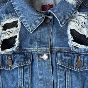 Boom Boom Jeans Distressed Denim Jacket Women’s XL Blue Net Detail thumbnail 10