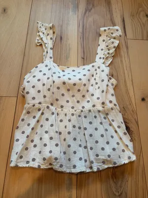 Monteau Los Angeles Polka Dot Peplum Top Ruffle Straps Tie Back S thumbnail 1
