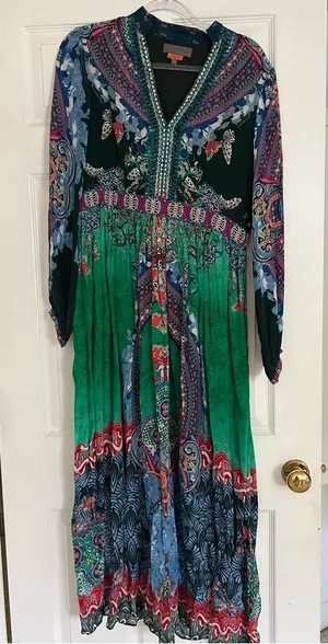 Anthropologie Green & Blue Printed Boho Maxi Dress thumbnail 1