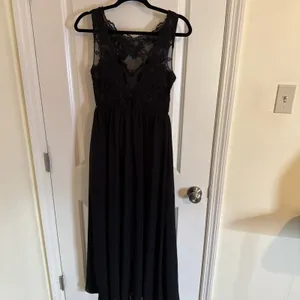 Azazie Elly Black A Line Lace Scoop Neck Chiffon Dress Size A2 Black Tie Wedding thumbnail 3