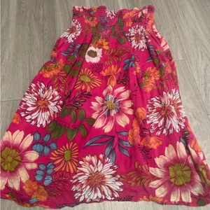 TC Hot Pink Floral Smocked strapless sundress Mini Dress thumbnail 1