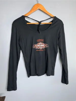 90’s Harley-Davidson Black Long-Sleeve Top with Orange Logo Small thumbnail 3