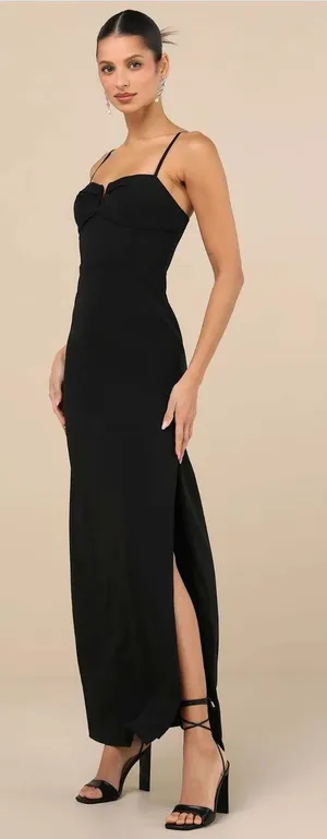 Lulus Romantic Existence Black Column Maxi Dress Size L thumbnail 1