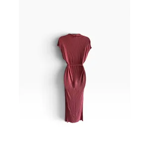 Lucky Brand Maxi Dress S Red Ribbed V-Neck Tie Waist Boho Casual thumbnail 2