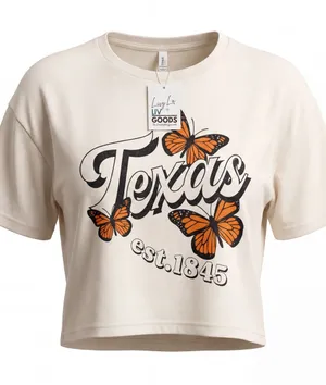 Texas T-shirt Graphic Tee butterflies Cotton Cropped basic thumbnail 1