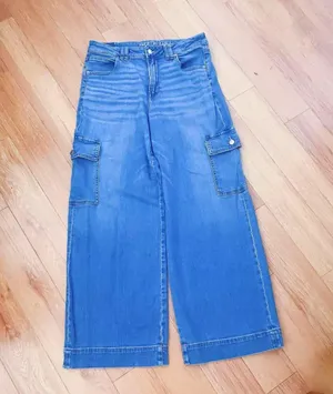 American Eagle Dreamy Drape Stretch Super High-Waisted Cargo Baggy Wide-Leg Jean Sz 10 thumbnail 3