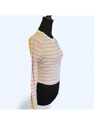 Charlotte Russe Vintage Y2K striped long sleeve baby tee fairycore coquette top Size Small 💗 thumbnail 3