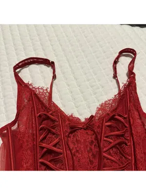 Victoria’s Secret Dream Angels Red Corset Bustier Long Line Bra Lace Sz M - DD thumbnail 3