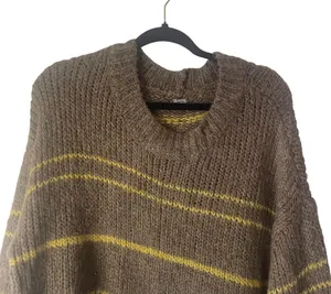 Aerie Womens Size Large Wool Mohair Blend Chunky Soft Knit Brown Striped Sweater thumbnail 2