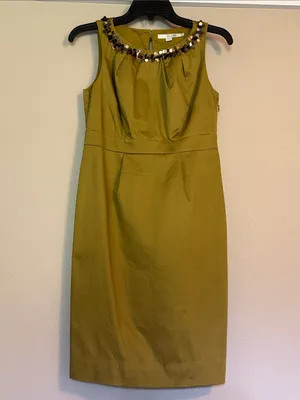 BODEN Embellished Sleeveless Sheath Dress 2P 16” p2p Olive $199 Retail EUC thumbnail 3
