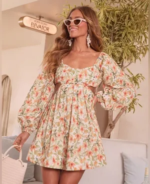 Vici Floral Puff Sleeve Dress 100% Cotton‎ Size S thumbnail 1