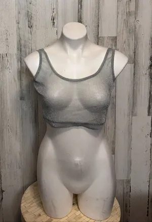 Surfside Resort Crop Top Womens Medium Silver Metallic Sheer Mesh Shimmer Tank thumbnail 1