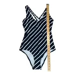 Kona Sol One Piece Blue Striped Swimsuit, Medium‎ thumbnail 6