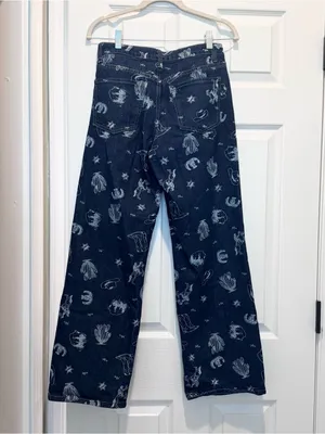 Cali 1850 Western Print Wide Leg Crop Ankle Sark Wash Denim Jeans Size 26/3 thumbnail 5