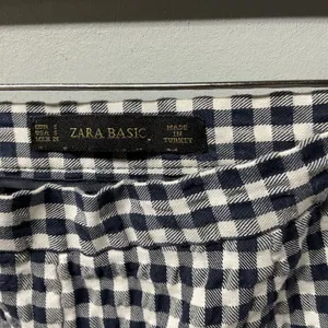 Zara Basic Gingham Trousers Womens S Navy Blue Check Side‎ Zip Ankle Pants thumbnail 4