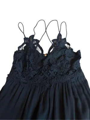 Free People One Black Lace Boho Mini Dress Ruffle Hem Sweetheart Small Women's thumbnail 2