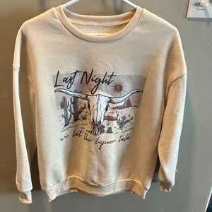 Beige Graphic Sweatshirt with Bull Skull Design and Morgan Waller Lyrics thumbnail 1