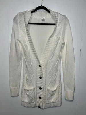 VENUS Cream Cable Knit Hooded Button-Front Cardigan Size XS 0914265 thumbnail 1