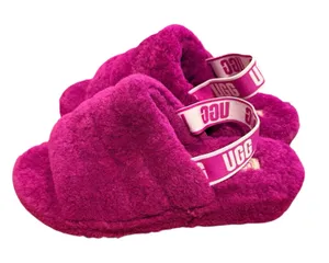 UGG Women's Fluff Yeah Fur Slide Slipper Purple with elastic logo strap Size 11 thumbnail 1