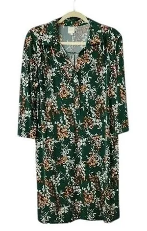 Kaileigh‎ Floral Shirt Dress Women's Green 3/4 Sleeve Belted, XLee-Length thumbnail 1