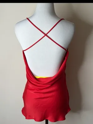 Zara Red Satin Draped Back Cami Tank NWT S thumbnail 6