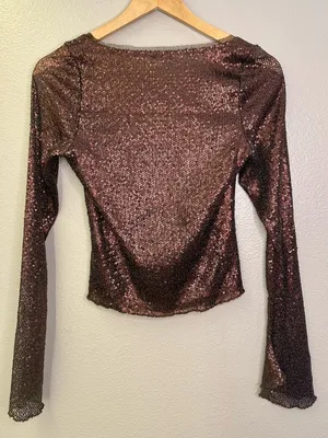 NWT Free People Intimately Late Night Disco Layering Top Sequin Hot Fudge Brown thumbnail 4