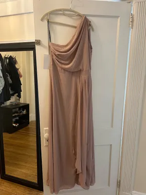 ASOS TFNC Bridesmaid chiffon one-shoulder drape maxi dress in soft pink thumbnail 2