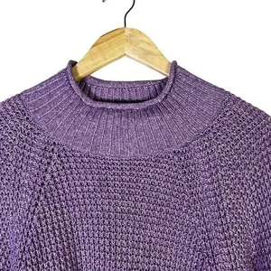 American Eagle Mock Neck Waffle Knit Raglan Sweater Purple Cozy Casual Size L thumbnail 3