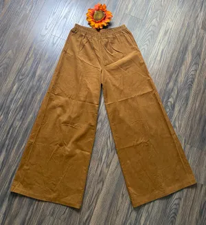 Coco Bianco Brown Wide Leg Corduroy Elastic Banded Pants | SMALL thumbnail 1