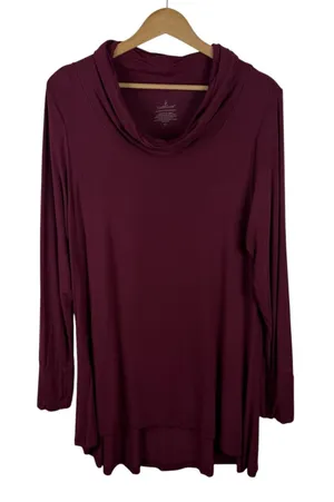 Cuddl Duds Tunic Top Size XL Wine Softwear with Stretch Cowl Neck Comfy Layering thumbnail 1