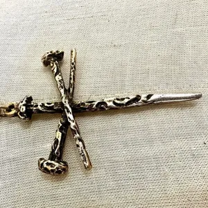 Gold tone Nail Cross pendant Necklace thumbnail 11
