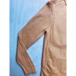Terry Lewis Sweater Womens Medium Tan Leather Trim Ramie‎ Cotton Mock Neck thumbnail 7