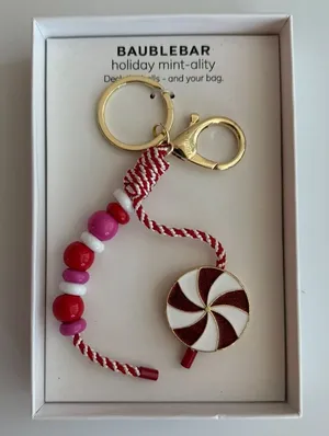 BaubleBar nwt Red, Pink & White Peppermint Bead Keychain Purse Charm Christmas thumbnail 1
