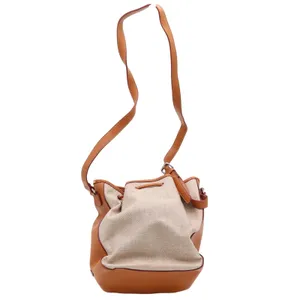 Tommy Hilfiger Bucket Bag Womens Medium Drawstring Beige Tan Canvas Excellent thumbnail 3