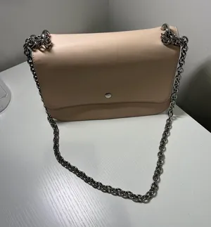 Pale Pink Vegan Faux Leather Chain Strap‎ Crossbody Bag Structured Flap Handbag thumbnail 1