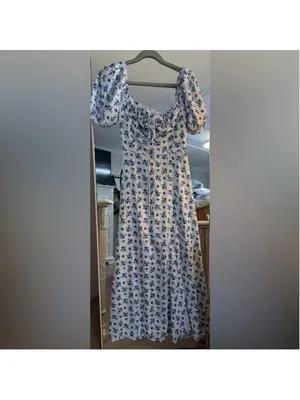 NEW Puff Sleeve Floral Split Maxi Flowy A Line Beach Dress M $59 thumbnail 4