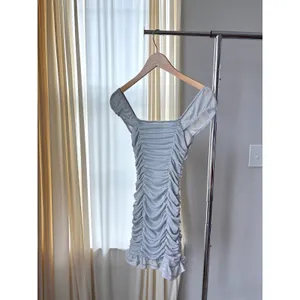 Vintage IN San Francisco Dress S Silver Shimmer Ruched Mini Y2K Clubwear Party thumbnail 2