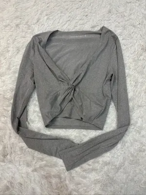 Abercrombie Shimmer Knot-Front Long Sleeve Top - Gray thumbnail 2