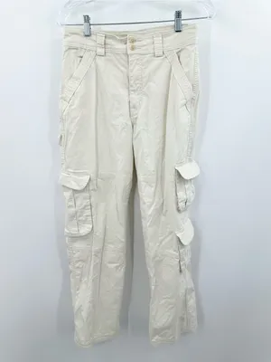 Abercrombie‎ & Fitch Women’s Relaxed Cargo Pants Cream Color Size 4 thumbnail 2