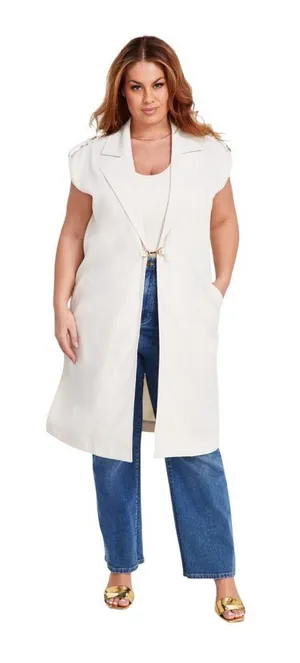 NWT Nina Parker Clasp-Front Duster Vest 323-B178W Winter Oat Off White 3X thumbnail 1