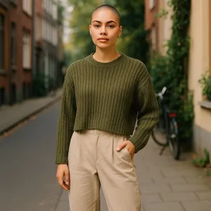 American Eagle Dark Green Chunky Knit Sweater | Small | Cropped Oversized Fit thumbnail 13