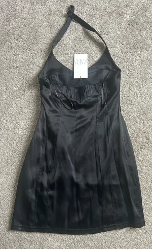 ZARA Dress Mini Black Satin Halter Corset thumbnail 4
