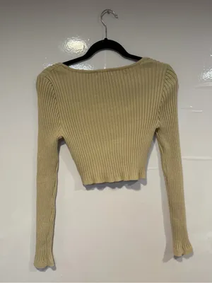 Ribbed Scoop Neck Cropped Long Sleeve Top -‎ Cream Altar’d State thumbnail 3