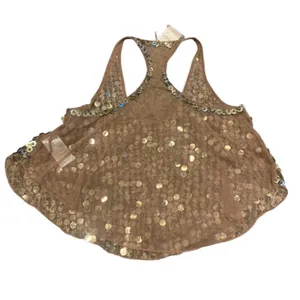 Free People All That Glitters Tank Women M Gold Sequin Mesh Racerback OB1760325 thumbnail 3