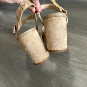 Sam Edelman Leather Suede Beige Cream Strappy Slingback Block‎ Heels Size 9 thumbnail 6