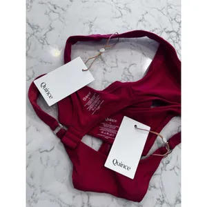 NWT Quince Cherry Red Italian Plunge Bikini Top & Ring High Leg Bottoms Set XS thumbnail 3